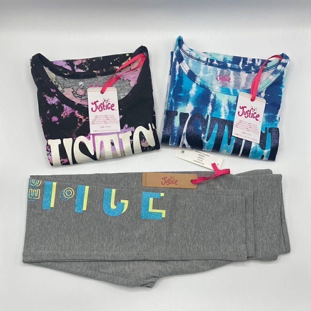 Justice Girls Short Sleeve Tie Dye Tee T-Shirts & Leggings 3pc Set Size M 10
